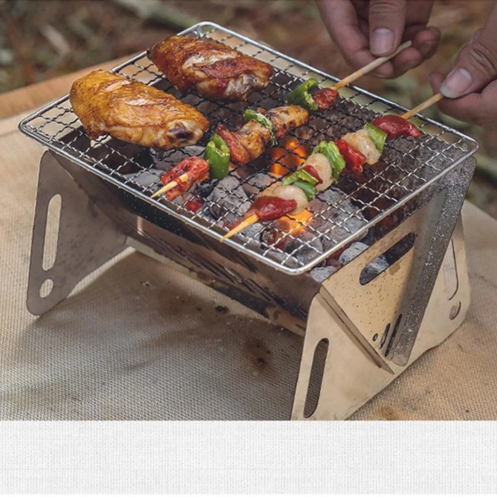 Portable BBQ Grill Stainless Steel Folding Charcoal Wood Stove Burner with Carrying Bag for Outdoor Wyz21265